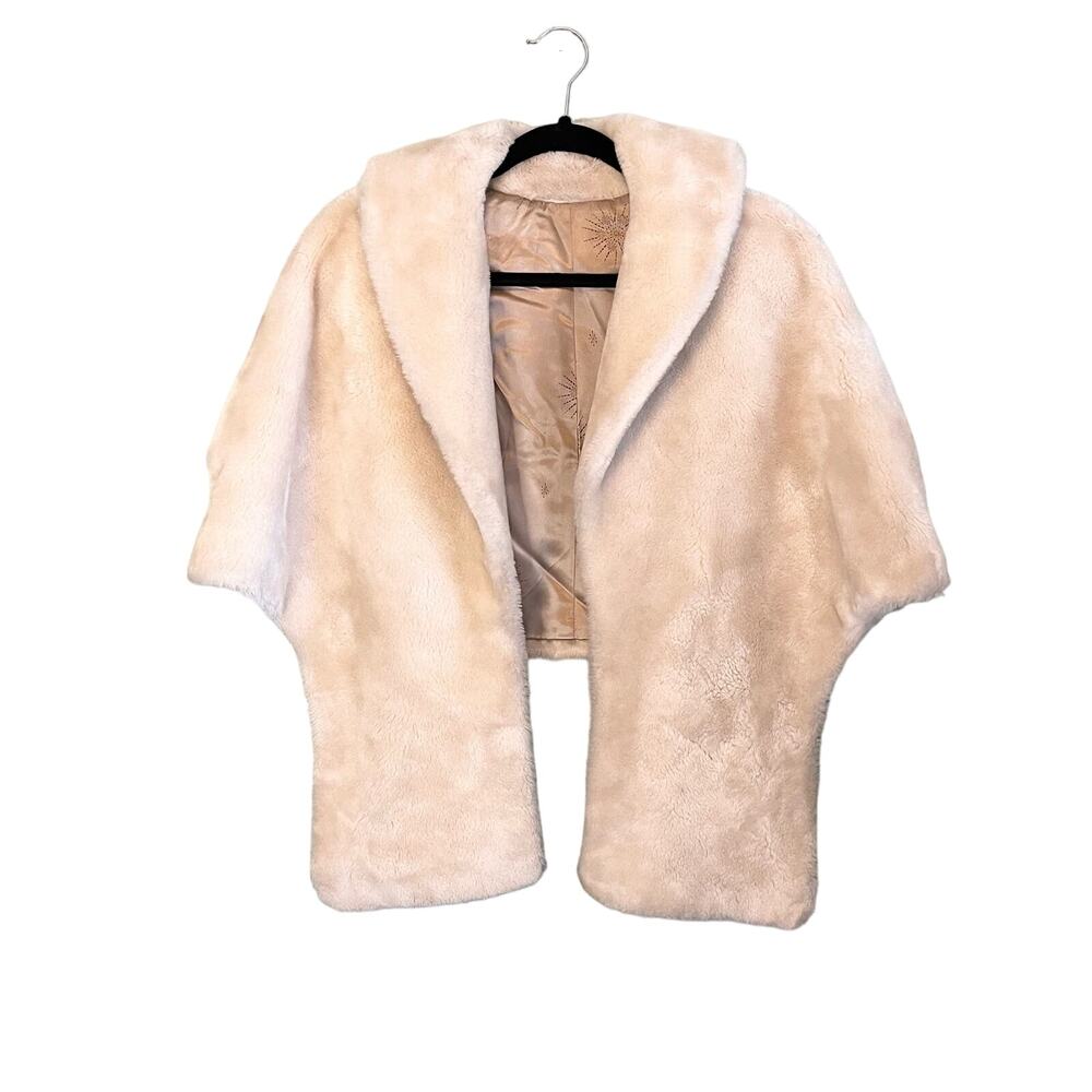 Vintage Borgana Women's Cream Faux Fur Winter Wrap Shawl